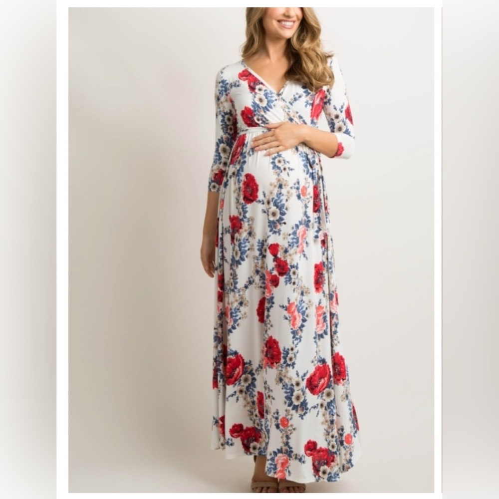 PinkBlush White Floral Maternity Wrap Maxi Dress, Size XL, Great Condition!!